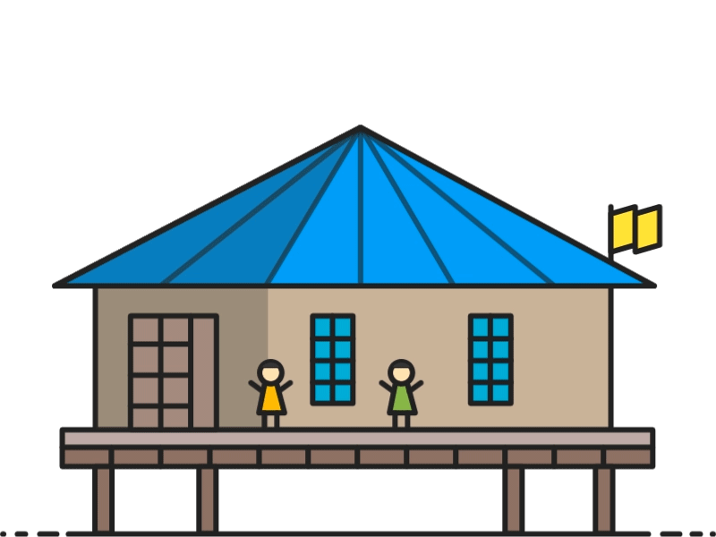 Szara szkoła z dziećmi